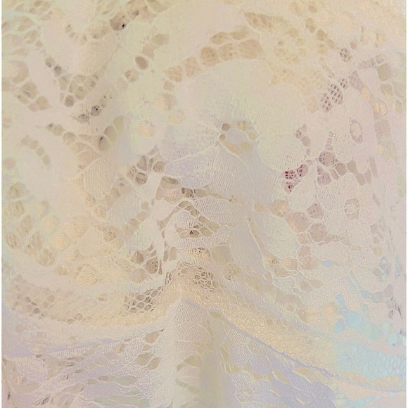 White Lace Lady Dress Lace Sleeves Eyelash Fringe V Neck Feminine Dress SET of 2 - Picture 7 of 16